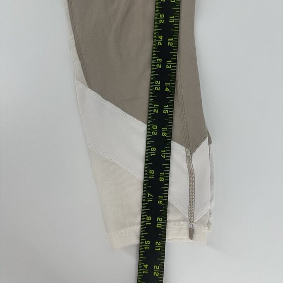 Athleta Exhale Mesh Capri Leggings Quail Beige White Mesh Cutouts Size Small - Picture 11 of 11